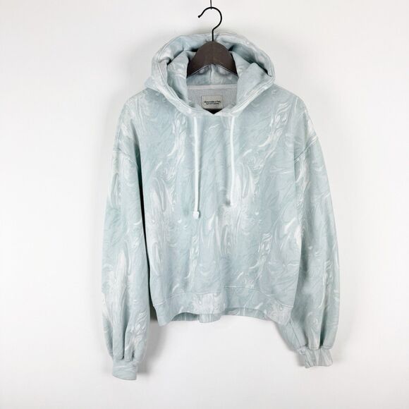 Abercrombie & Fitch Hoodie Women's Blue Marbled Soft Loungewear Sweatshirt - Picture 1 of 16